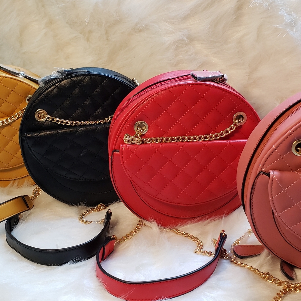 Red round cross body purse